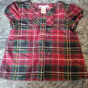 Janie and Jack Holiday Tartan plaid dress SILK top girls size 2T